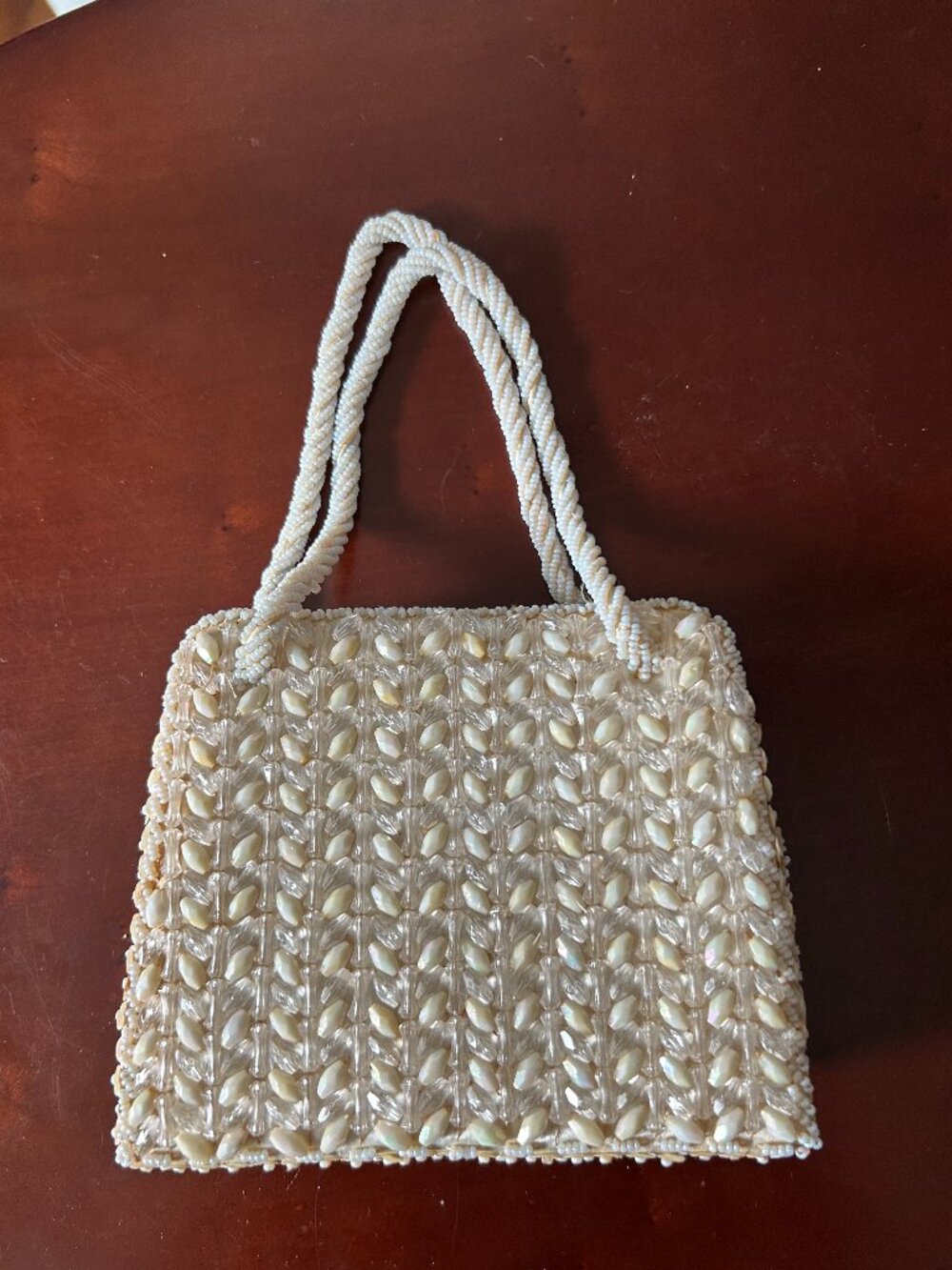 Vintage Ivory Beaded Evening Handbag Hong Kong Bridal Purse 1960s Kiss Lock